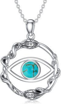 wholesale 925 Sterling Silver Snake & Turquoise Evil Eye Pendant Necklace for Women Protection s for Mom Wife Girlfriend-silver