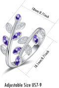 wholesale Sterling Silver Cubic Zirconia Dainty Leaf Rainbow Adjustable Open Ring-0-5