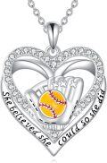 wholesale 925 Sterling Silver Softball Pendant Necklace - 1.02x1.37 Inch Sports Jewelry Gift-0-0