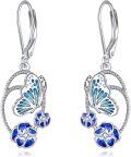 wholesale 925 Sterling Silver Butterfly & Blue Flowers Drop Earrings - Mothers Day Gift for Her-0-0