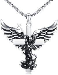 wholesale 925 Sterling Silver Guardian Angel Pendant Cross Chain Catholic Religious s for Women Men Boys Girls-A01 - St Michael
