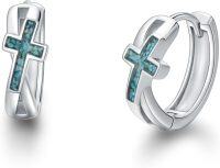 wholesale 925 Sterling Silver Cross Turquoise Hoop Earrings for Women Men Hypoallergenic s-Cross-Turquoise