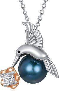wholesale 925 Sterling Silver & Rose Gold Plated Blue Freshwater Pearl Hummingbird Pendant Necklace for Women-Hummingbird 1