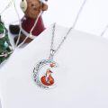 wholesale 925 Sterling Silver Red Enamel Fox on Crescent Moon Pendant Gothic Halloween Jewelry for Women Girls-0-3
