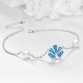wholesale 925 Sterling Silver Blue Opal Shell Pearl Anklet Jewelry for Women Girls Beach Ocean Sea Summer Gift 7 Adjustable Chain Length-0-2