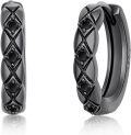 wholesale 925 Sterling Silver Black Onyx Gothic Huggie Hoop Earrings - Mens Womens  Ideas-0-0