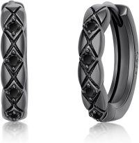 wholesale 925 Sterling Silver Black Onyx Gothic Huggie Hoop Earrings - Mens Womens  Ideas-A-Black