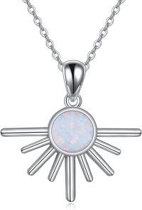 wholesale 925 Sterling Silver Opal Sun Pendant Necklace for Women, Moonstone Turquoise Larimar Gemstone Options, Hypoallergenic Gift-Opal