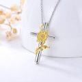 wholesale 925 Sterling Silver Sunflower Rose Cross Cremation Urn Necklace with Ashes Hair Memorial Pendant Always in My Heart Locket for Women-0-1