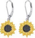 wholesale 925 Sterling Silver Sunflower Leverback Dangle Drop Earrings-0-0