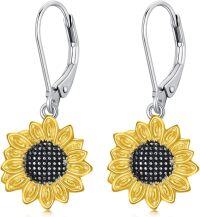 wholesale 925 Sterling Silver Sunflower Leverback Dangle Drop Earrings-Sunflower Earrings