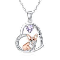 wholesale 925 Sterling Silver Corgi Love Forever Pendant Necklace-2-06-June