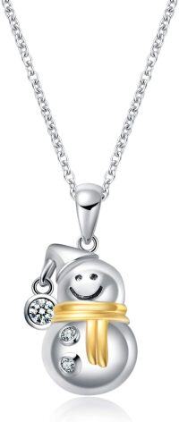 wholesale Hypoallergenic S925 Sterling Silver White Gold Plated White Crystal Snowman Pendant Necklace-Snowman