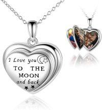 wholesale 925 Sterling Silver Heart Photo Frame I Love You To The Moon And Back Locket Necklace with Pendant for Women Girls s 43cm Chain Length (Silver)-4 Photo Locket