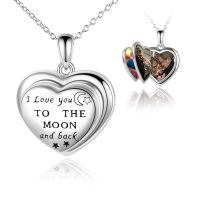 wholesale 925 Sterling Silver Heart Locket Necklace With Engraved Message 'i Love You To The Moon And Back' Featuring Custom Photo Insertion Option-4 Photo Locket