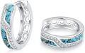 wholesale  Sterling Silver & Simulated Turquoise Cubic Zirconia Chunky Hoop Earrings 15mm-0-0