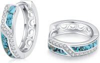 wholesale  Sterling Silver & Simulated Turquoise Cubic Zirconia Chunky Hoop Earrings 15mm-A2-turquoise (cz silver hoop)