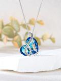 wholesale 925 Sterling Silver Blue Crystal Heart Pendant Necklace Gift for Sisters and Besties-0-3