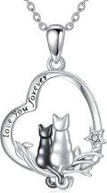 wholesale 925 Sterling Silver Heart-Shaped Pendant with Cats and Stars for Cat Lovers - Women's -0-0