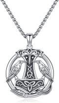 wholesale 925 Sterling Silver Norse Mythology Thor's Hammer with Ravens and Runes Pendant Necklace for Men Women Viking s-0-0