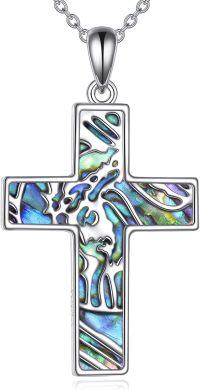wholesale 925 Sterling Silver Abalone Shell Inlay Cross Pendant Necklace for Women Girls  43cm Chain Length-Jesus Necklace-2