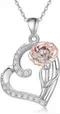 wholesale 925 Sterling Silver Rose Birthstone Heart Pendant Necklaces Wholesale for Women Wife Mom Lover s-0-0