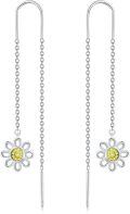 wholesale 925 Sterling Silver Yellow Stone Daisy Flower Threader Dangle Earrings 925 Jewelry for Women Girls Gift Idea Minimalist Fashion Accessories Lightweight Hypoallergenic Nickel Free Safe Made in USA-0-0