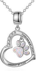 wholesale 925 Sterling Silver Opal Paw Print Heart Necklace for Women Girls Cat Dog Memorial s-0-0