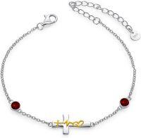 wholesale 925 Sterling Silver 12 Birthstones Faith Hope Love Cross Bracelets Christian Jewelry for Women-01-Jan.Garnet
