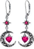 wholesale Sterling Silver Moon Star Birthstone Dangle Earrings-0-0
