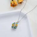 wholesale 925 Sterling Silver Labradorite & Enamel Sunflowers Pendant Necklace s for Women-0-2