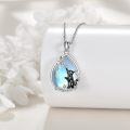 wholesale 925 Sterling Silver Teardrop Moonstone Black Cat Star Pendant Necklace-0-3