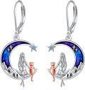 wholesale 925 Sterling Silver Moon Girl Cat Leverback Drop Earrings-0-0