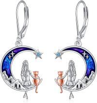 wholesale 925 Sterling Silver Moon Girl Cat Leverback Drop Earrings-Cat earrings