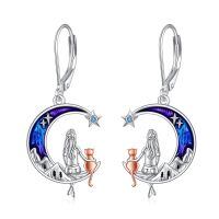 wholesale 925 Sterling Silver Moon Earrings Wholesale With Girl Cat Design-Cat earrings