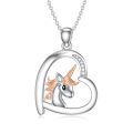 wholesale 925 Sterling Silver Rainbow Crystal Moon & Unicorn Pendant Necklace for Women Girls -0-0