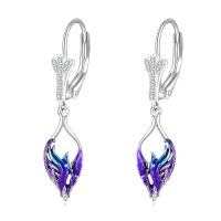wholesale 925 Sterling Silver Purple Blue Dragon Head Drop Earrings Gift for Women-Purple Phoenix