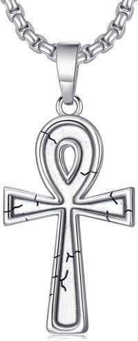 wholesale 925 Sterling Silver Ankh Pendant - Egyptian Coptic Cross Necklace for Men & Women Gifts-02- silver