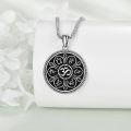 wholesale 925 Sterling Silver Round OM Symbol Pendant Necklace with Black Enamel and Rope Border-0-2