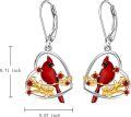wholesale 10K Gold Red Cardinal Dangle Earrings w/Heart-Shaped Ruby Stones - Memorial Gift for Her-0-1