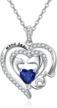wholesale 925 Sterling Silver Birthstone Mama Heart Necklace for Mom Wife Grandma-09 Sep - Sapphire