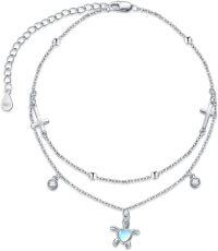 wholesale 925 Sterling Silver Heart Turtle & Cross Charm Bracelet Ankle Chain  for Women Girl-Turtle-8+2in