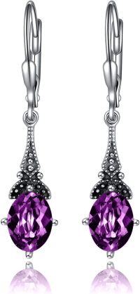 wholesale Sterling Silver Austrian Crystal Vintage Drop Dangle Leverback Earrings-Simulated Amethyst