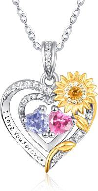 wholesale Sterling Silver 2 Birthstones Sunflower Heart Necklace for Women-06-10-Jun-Oct