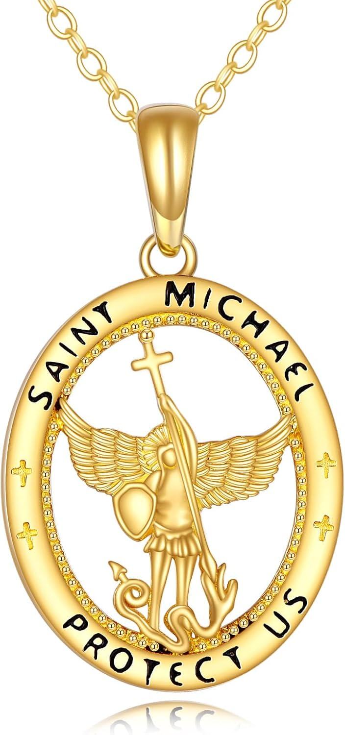 14K Gold Religious Necklace Dainty Solid Gold Protect Jewelry Gift for Women Valentine Christmas Mothers Day-St Michael Necklace