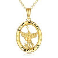 wholesale 14k Gold Saint Michael Protect Us Winged Angel Oval Pendant Necklace-St Michael Necklace