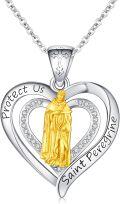 wholesale 925 Sterling Silver Heart-Shaped Saint Peregrine Protection Pendant Necklace with Cubic Zirconia and Cross Charm-0-0