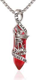 wholesale 925 Sterling Silver Red Quartz Saint Michael Guardian Angel Protect Us Charm Necklace-0-0