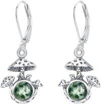 wholesale 925 Sterling Silver Green Moss Agate & Moonstone Mushroom Drop Earrings for Women-A-Moss Agate