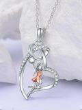 wholesale 925 Sterling Silver Heart Gymnast Pendant Necklace with Pink Ribbon and Crystal Accents - Theatre Gifts for Women-0-5